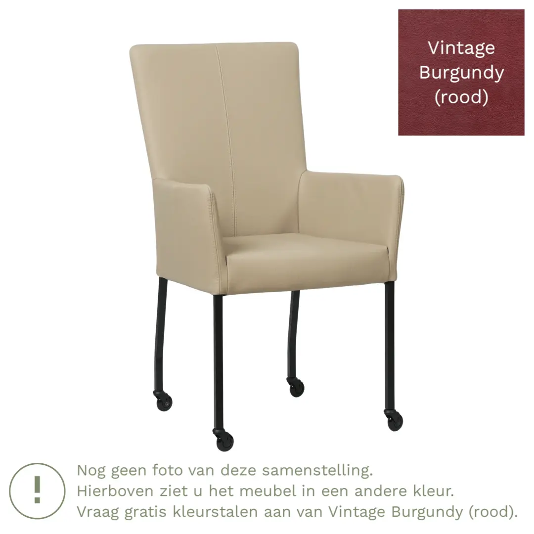 afbeelding van Leren eetkamerstoel Deal met armleuning - Vintage Burgundy (rood) - Poten staal vierkant zwart