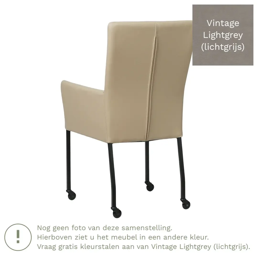 afbeelding van Leren eetkamerstoel Deal met armleuning - Vintage Lightgrey (lichtgrijs) - Poten staal vierkant zwart