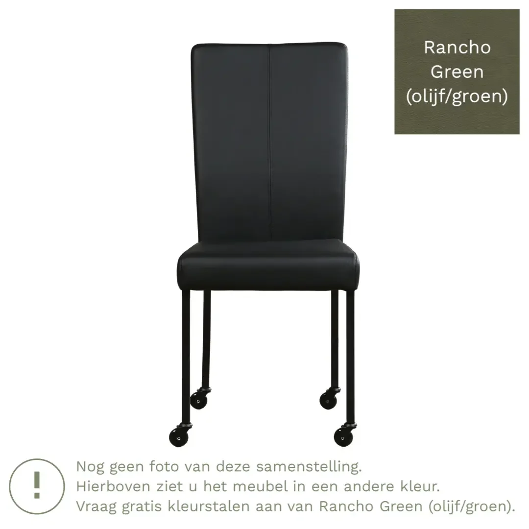 afbeelding van Leren eetkamerstoel Deal - Rancho Green (olijf/groen) - Poten staal vierkant zwart