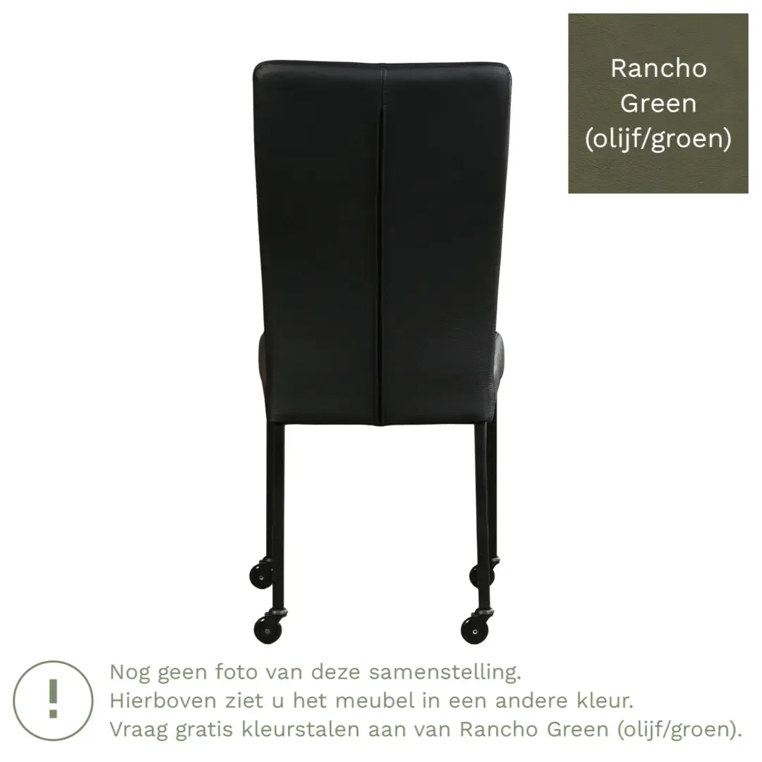 afbeelding van Leren eetkamerstoel Deal - Rancho Green (olijf/groen) - Poten staal vierkant zwart