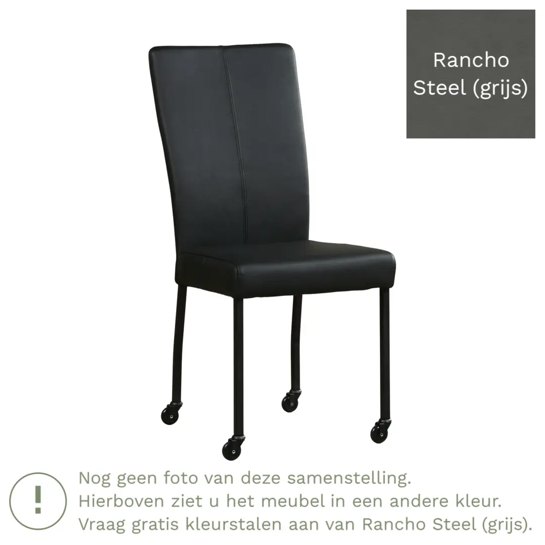afbeelding van Leren eetkamerstoel Deal - Rancho Steel (grijs) - Poten staal vierkant RVS