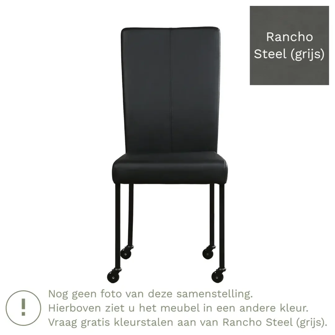 afbeelding van Leren eetkamerstoel Deal - Rancho Steel (grijs) - Poten staal vierkant RVS