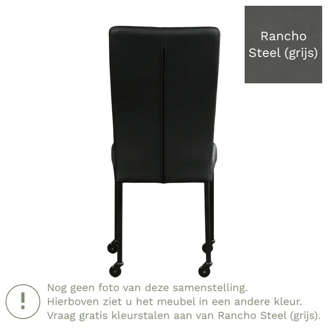 afbeelding van Leren eetkamerstoel Deal - Rancho Steel (grijs) - Poten staal vierkant RVS