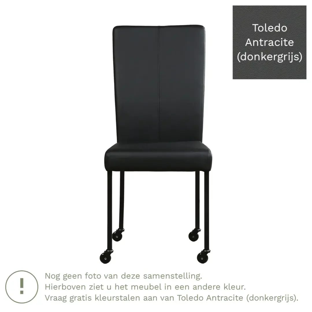 afbeelding van Leren eetkamerstoel Deal - Toledo Antracite (donkergrijs) - Poten staal vierkant RVS