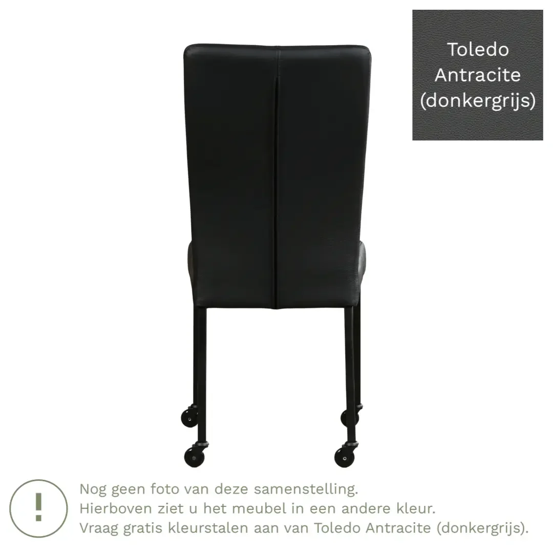 afbeelding van Leren eetkamerstoel Deal - Toledo Antracite (donkergrijs) - Poten staal vierkant RVS