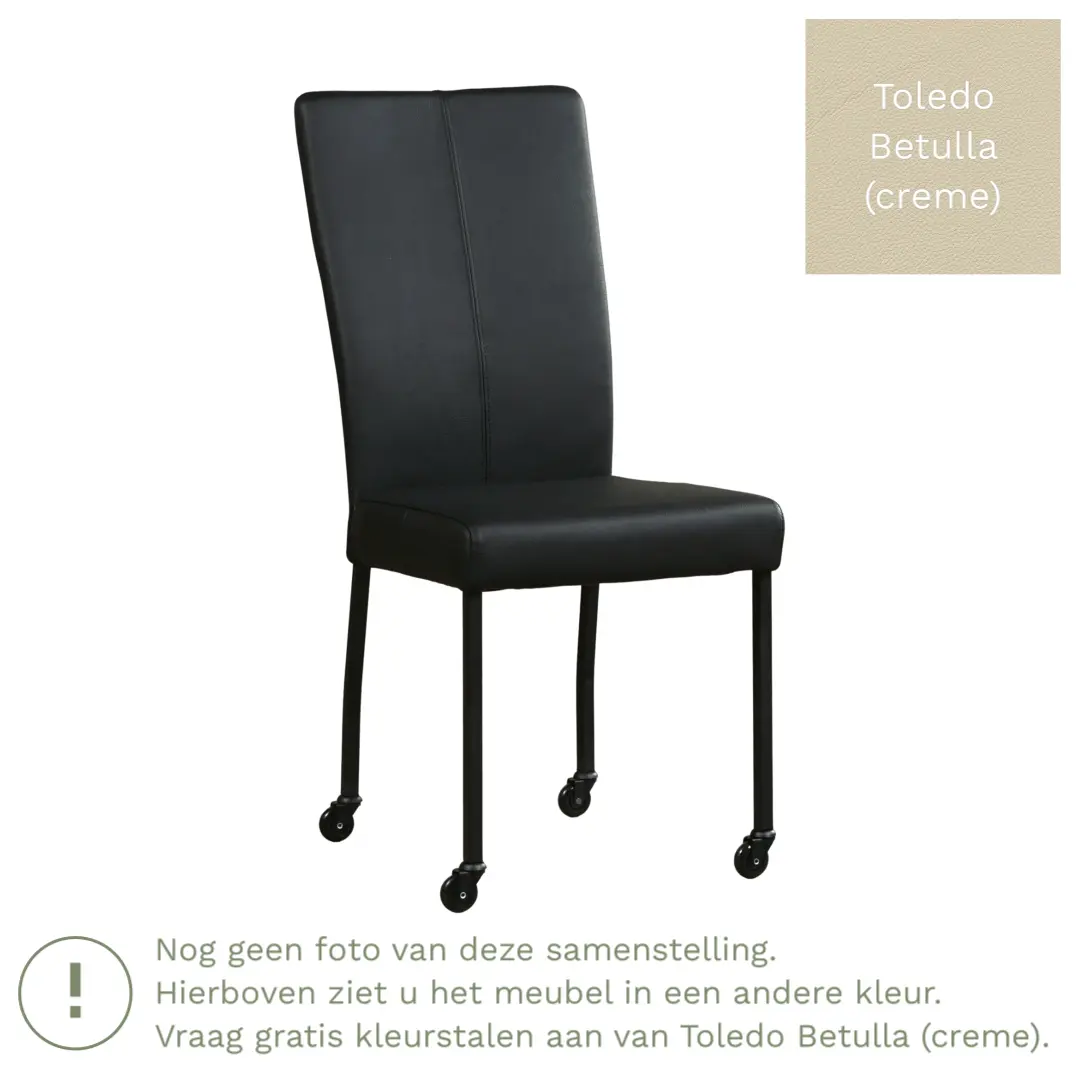 afbeelding van Leren eetkamerstoel Deal - Toledo Betulla (crème) - Poten staal vierkant zwart