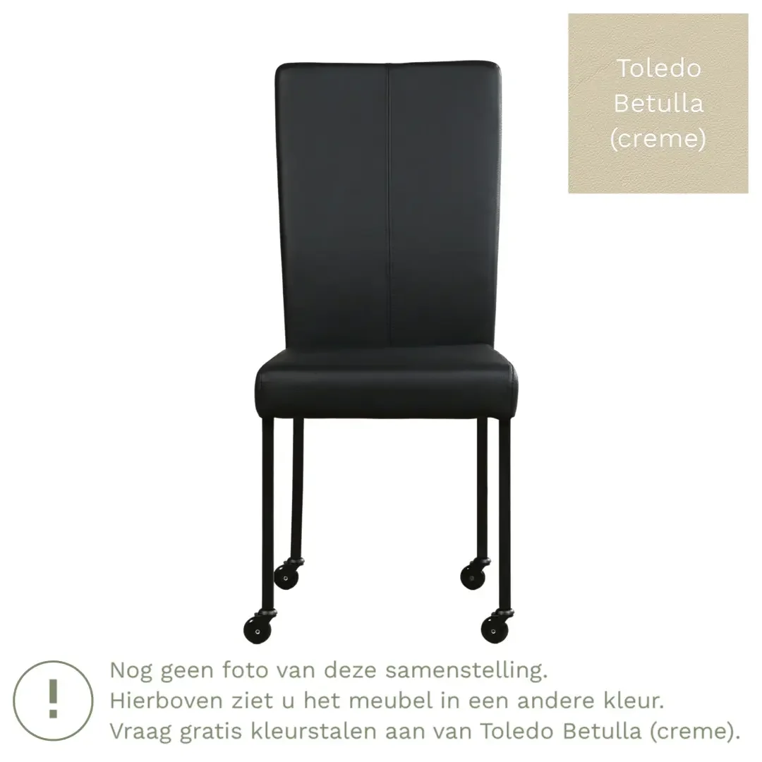 afbeelding van Leren eetkamerstoel Deal - Toledo Betulla (crème) - Poten staal vierkant zwart