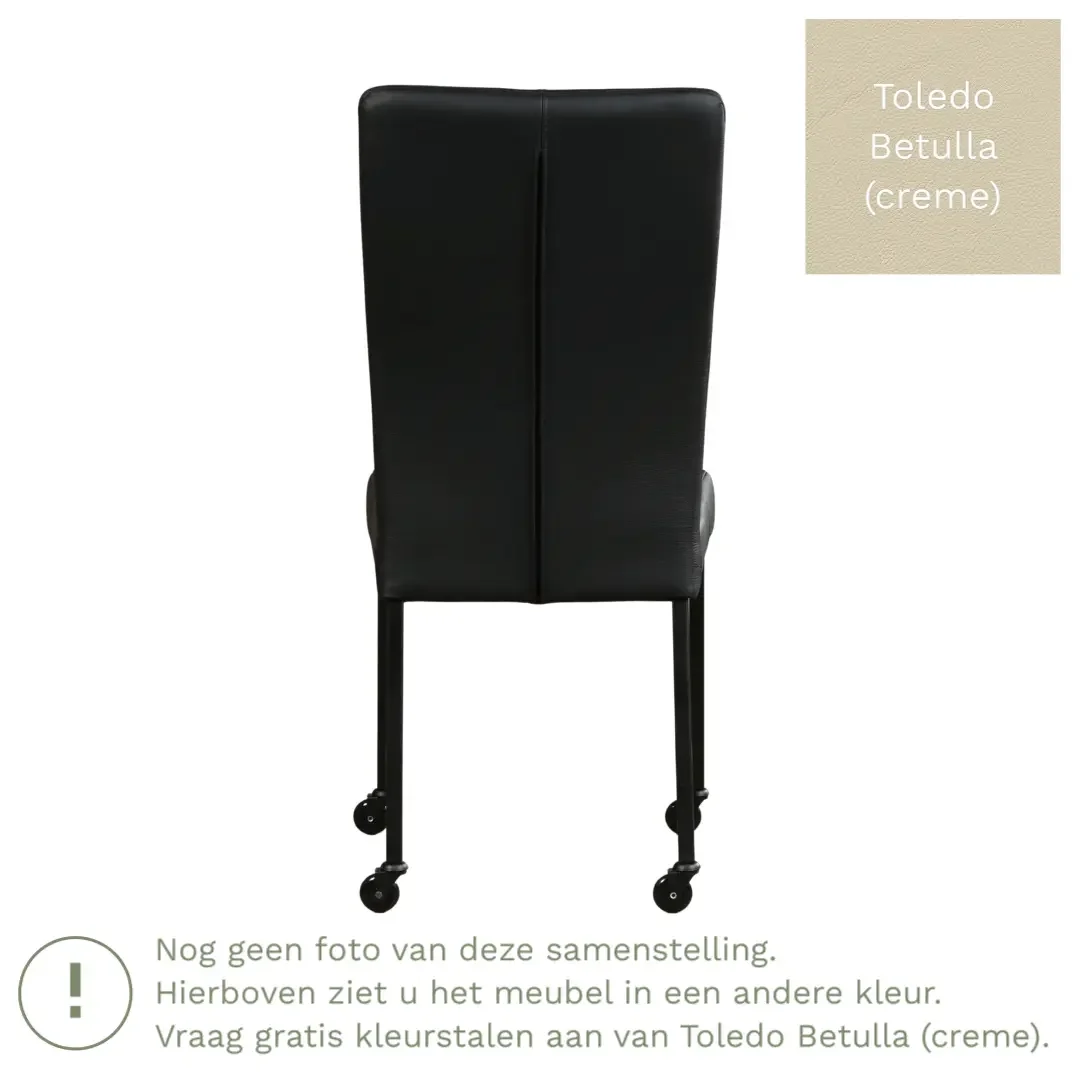 afbeelding van Leren eetkamerstoel Deal - Toledo Betulla (crème) - Poten staal vierkant zwart