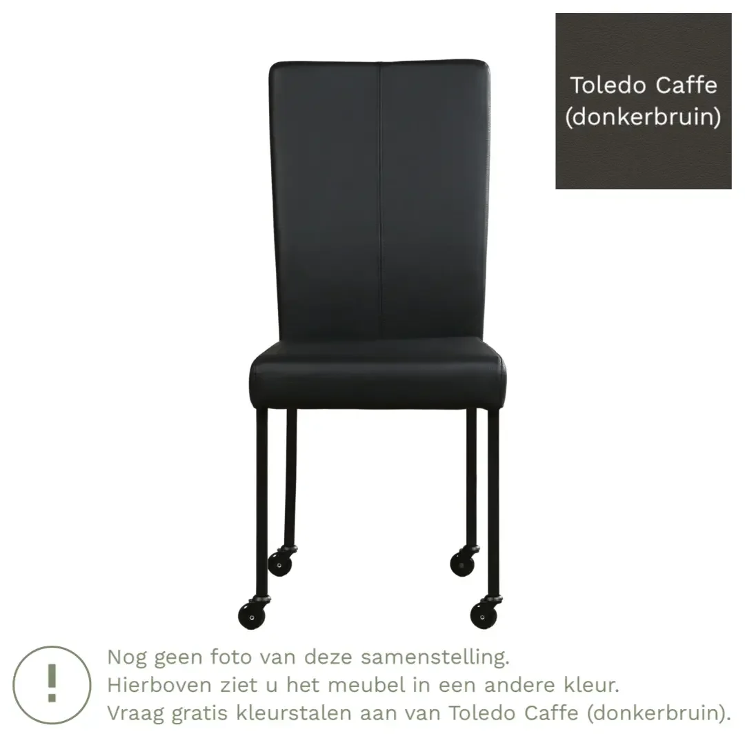 afbeelding van Leren eetkamerstoel Deal - Toledo Caffe (donkerbruin) - Poten staal vierkant zwart
