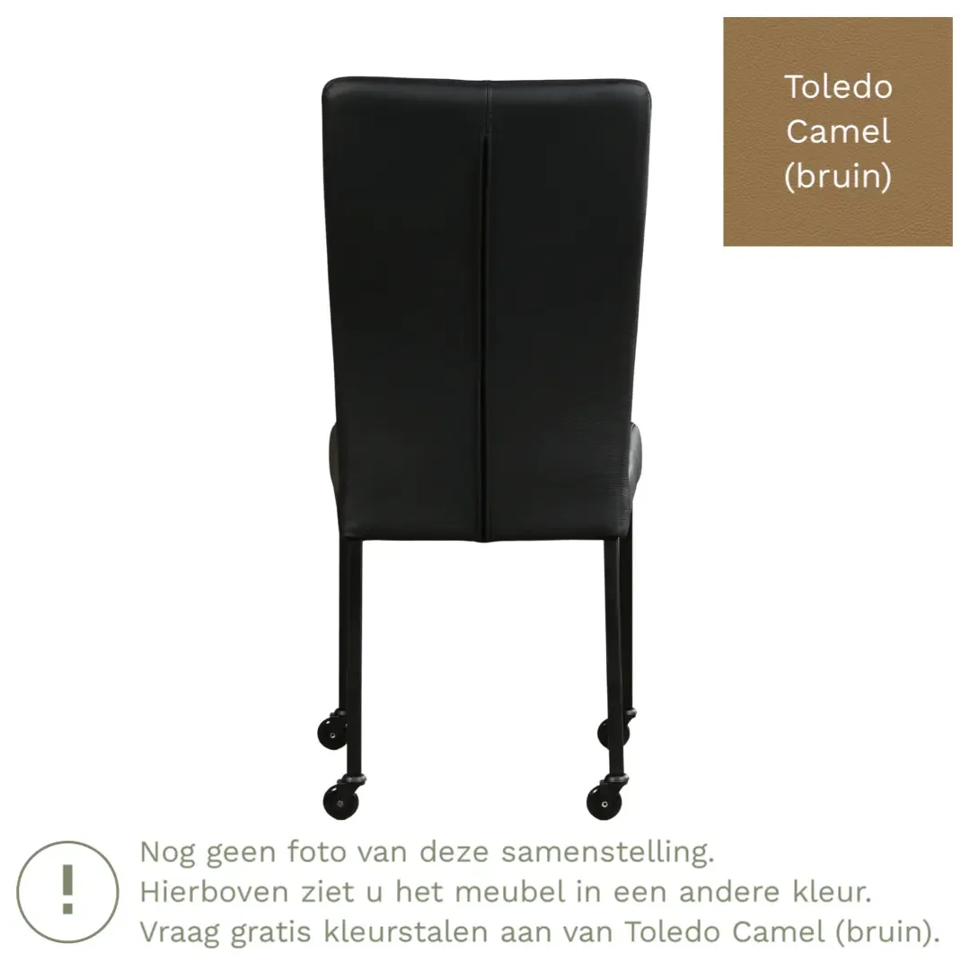 afbeelding van Leren eetkamerstoel Deal - Toledo Camel (bruin) - Poten staal vierkant RVS