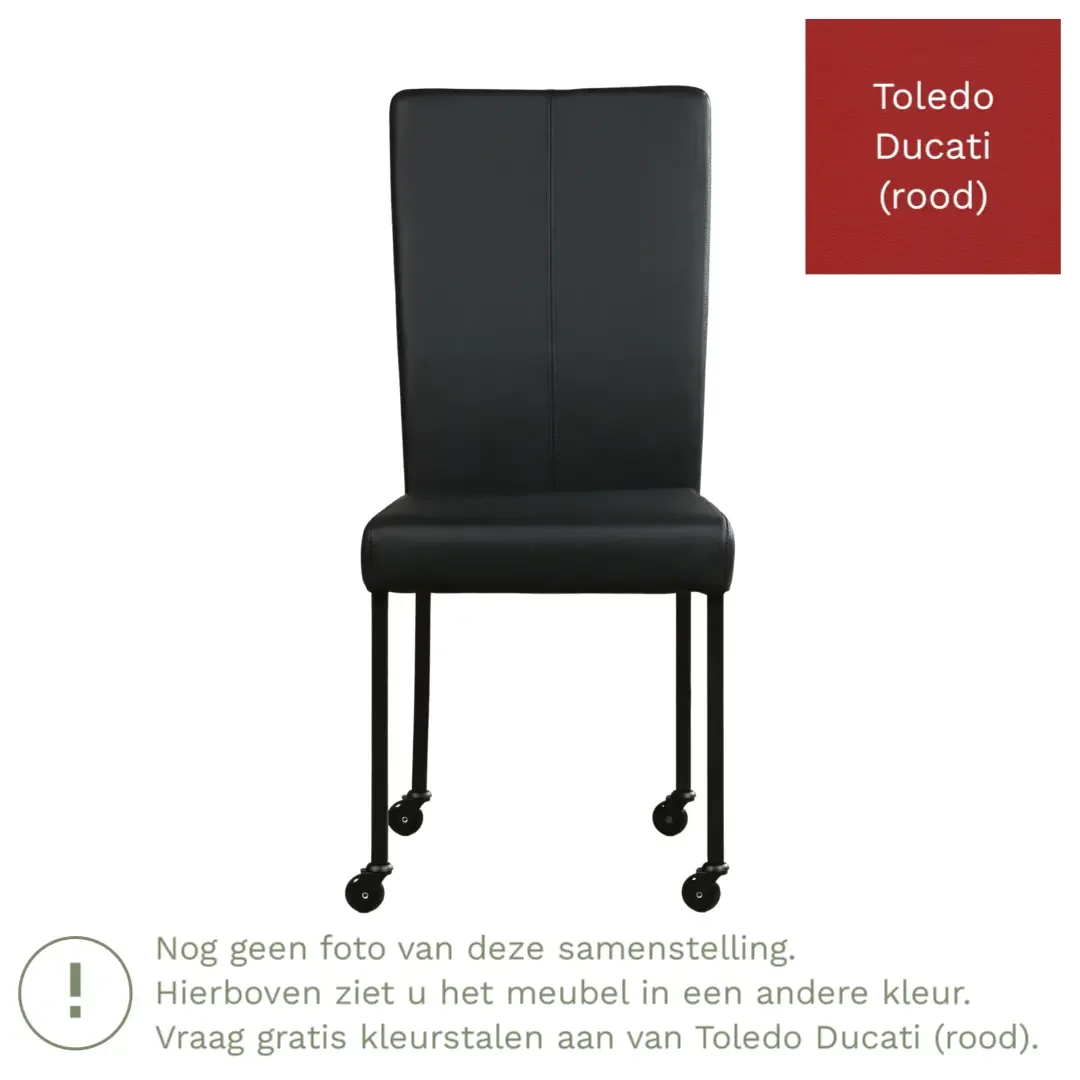 afbeelding van Leren eetkamerstoel Deal - Toledo Ducati (rood) - Poten staal vierkant RVS