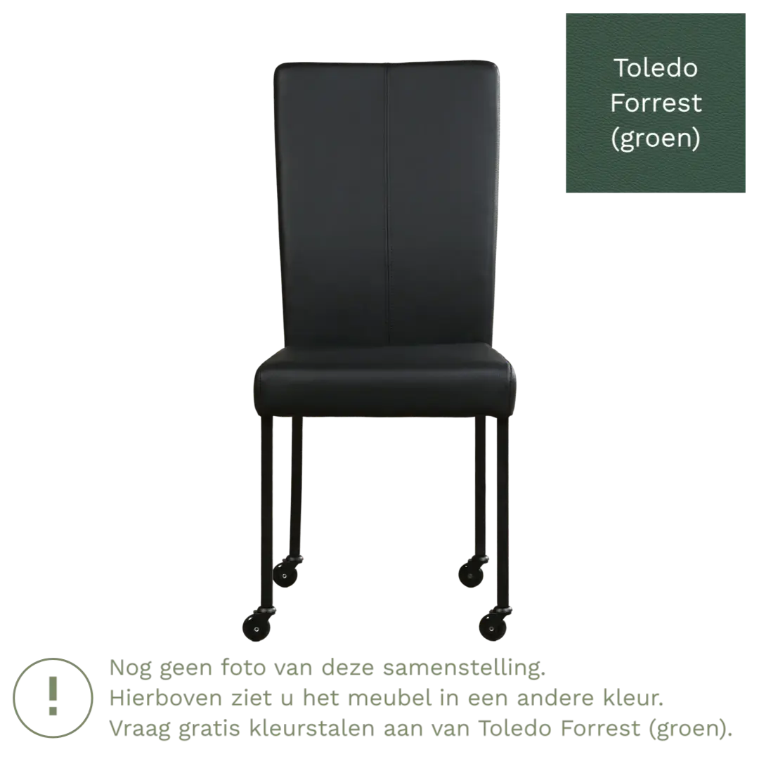 afbeelding van Leren eetkamerstoel Deal - Toledo Forrest (groen) - Poten staal vierkant zwart