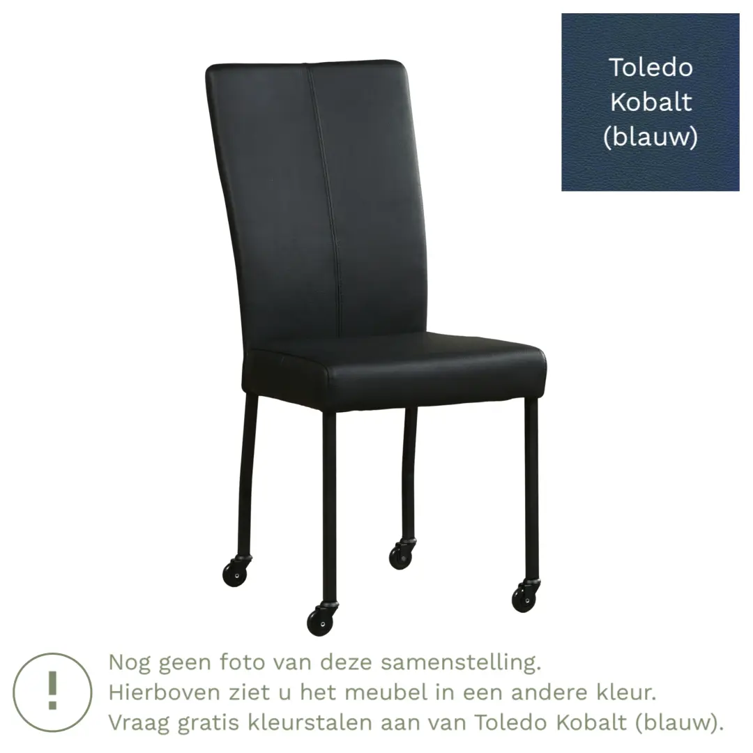afbeelding van Leren eetkamerstoel Deal - Toledo Kobalt (blauw) - Poten staal vierkant zwart