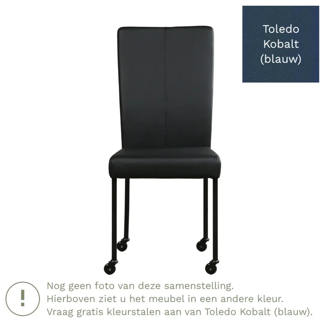 afbeelding van Leren eetkamerstoel Deal - Toledo Kobalt (blauw) - Poten staal vierkant zwart