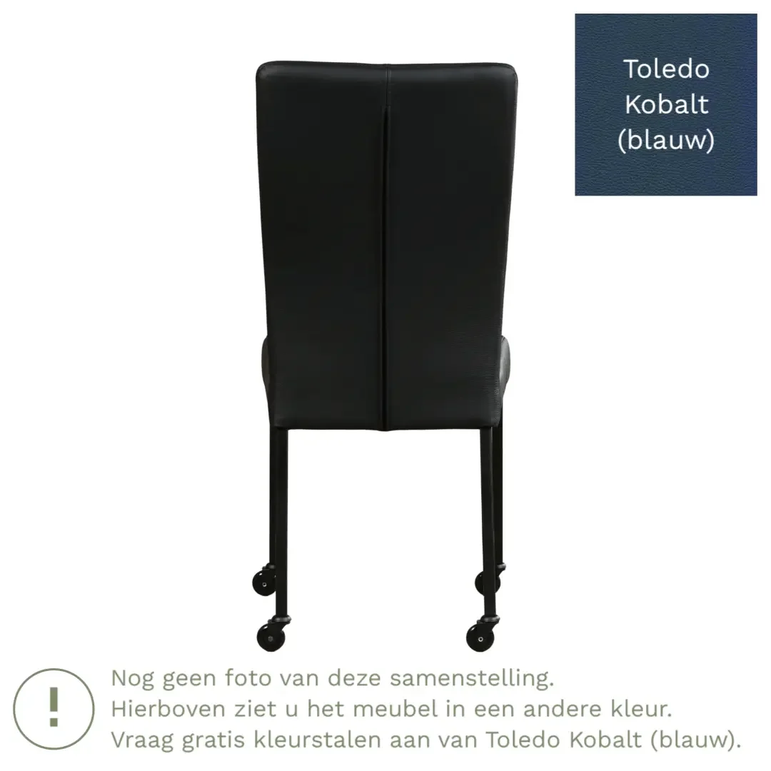 afbeelding van Leren eetkamerstoel Deal - Toledo Kobalt (blauw) - Poten staal vierkant zwart