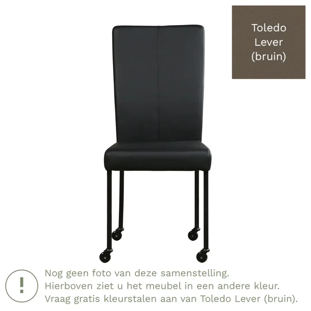 afbeelding van Leren eetkamerstoel Deal - Toledo Lever (bruin) - Poten staal vierkant RVS