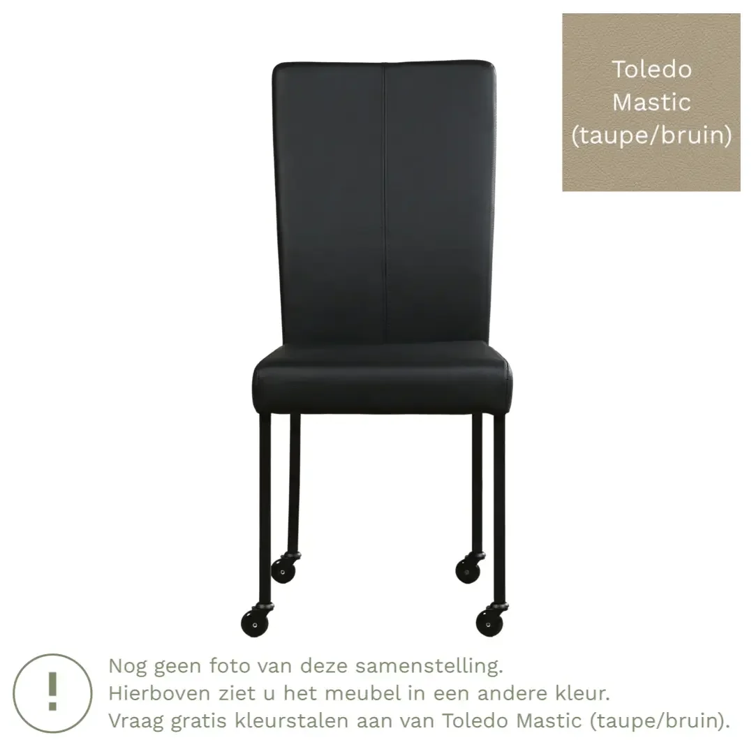 afbeelding van Leren eetkamerstoel Deal - Toledo Mastic (taupe/bruin) - Poten staal vierkant zwart