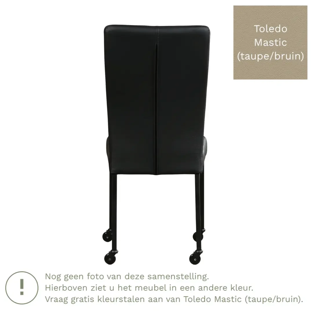 afbeelding van Leren eetkamerstoel Deal - Toledo Mastic (taupe/bruin) - Poten staal vierkant zwart