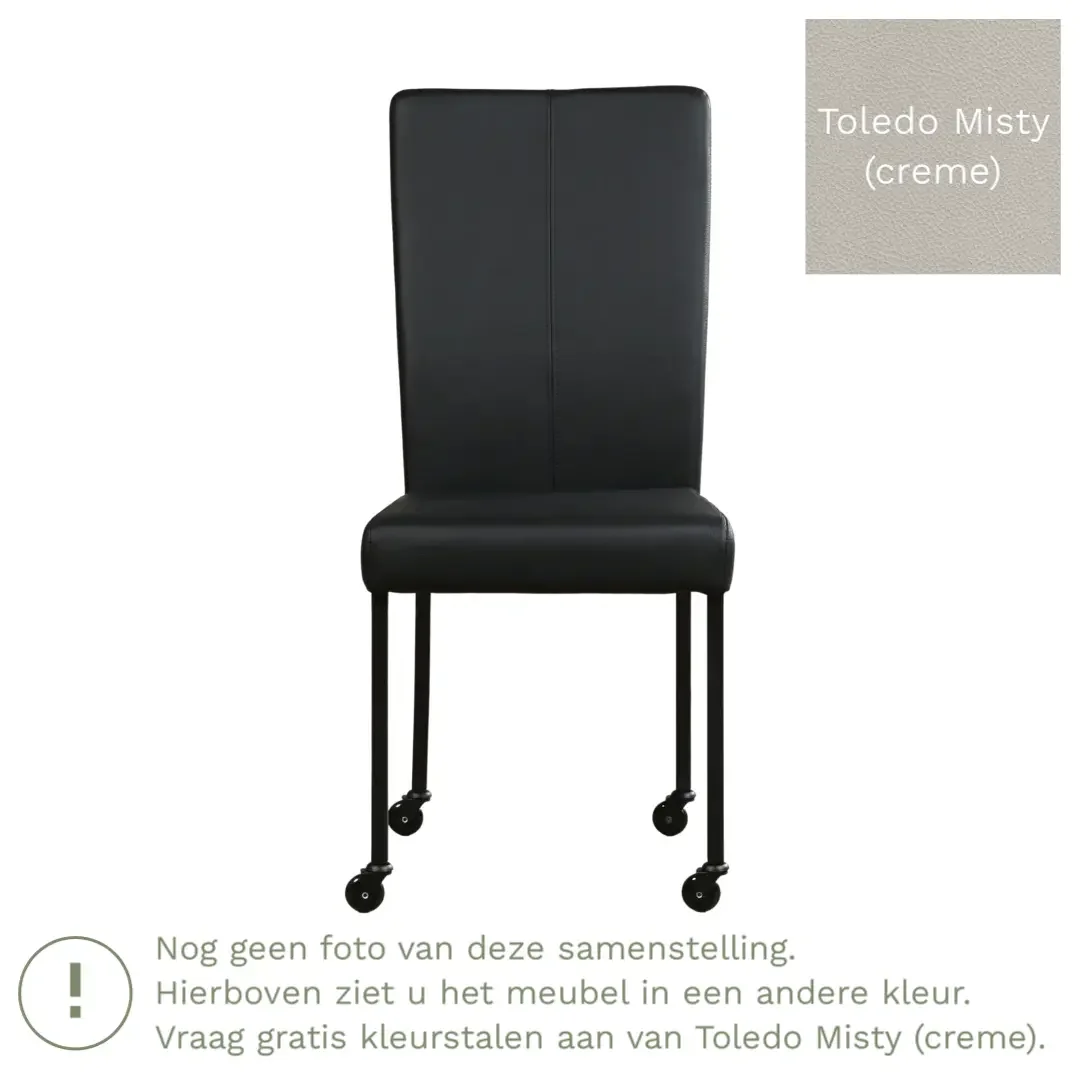 afbeelding van Leren eetkamerstoel Deal - Toledo Misty (crème) - Poten staal vierkant RVS