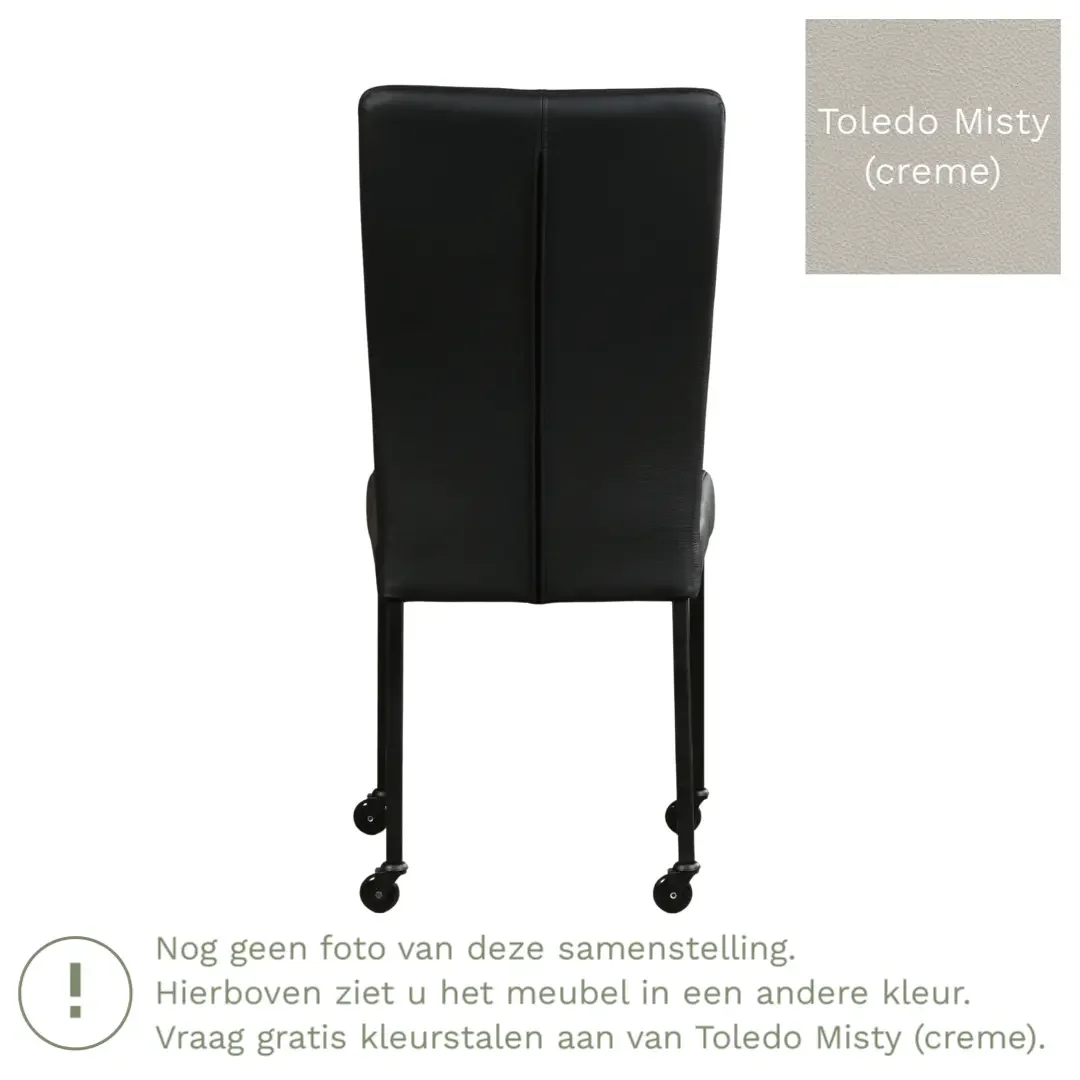 afbeelding van Leren eetkamerstoel Deal - Toledo Misty (crème) - Poten staal vierkant RVS