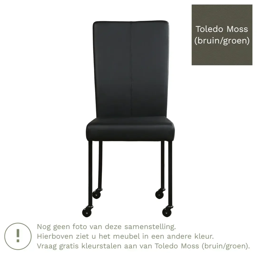 afbeelding van Leren eetkamerstoel Deal - Toledo Moss (bruin/groen) - Poten staal vierkant RVS
