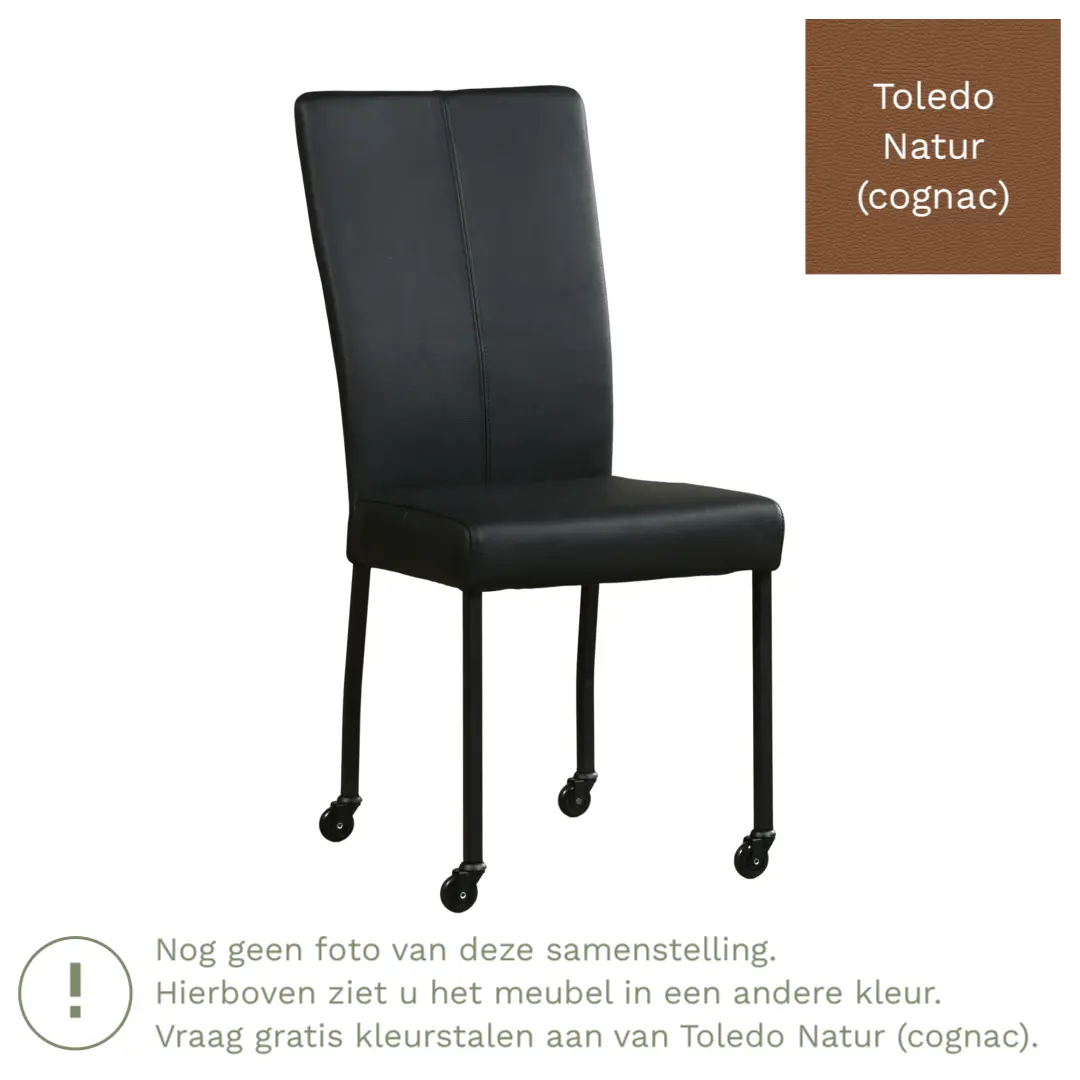 afbeelding van Leren eetkamerstoel Deal - Toledo Natur (cognac) - Poten staal vierkant RVS
