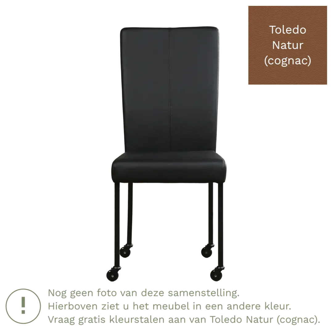 afbeelding van Leren eetkamerstoel Deal - Toledo Natur (cognac) - Poten staal vierkant RVS