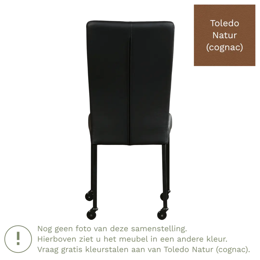 afbeelding van Leren eetkamerstoel Deal - Toledo Natur (cognac) - Poten staal vierkant RVS