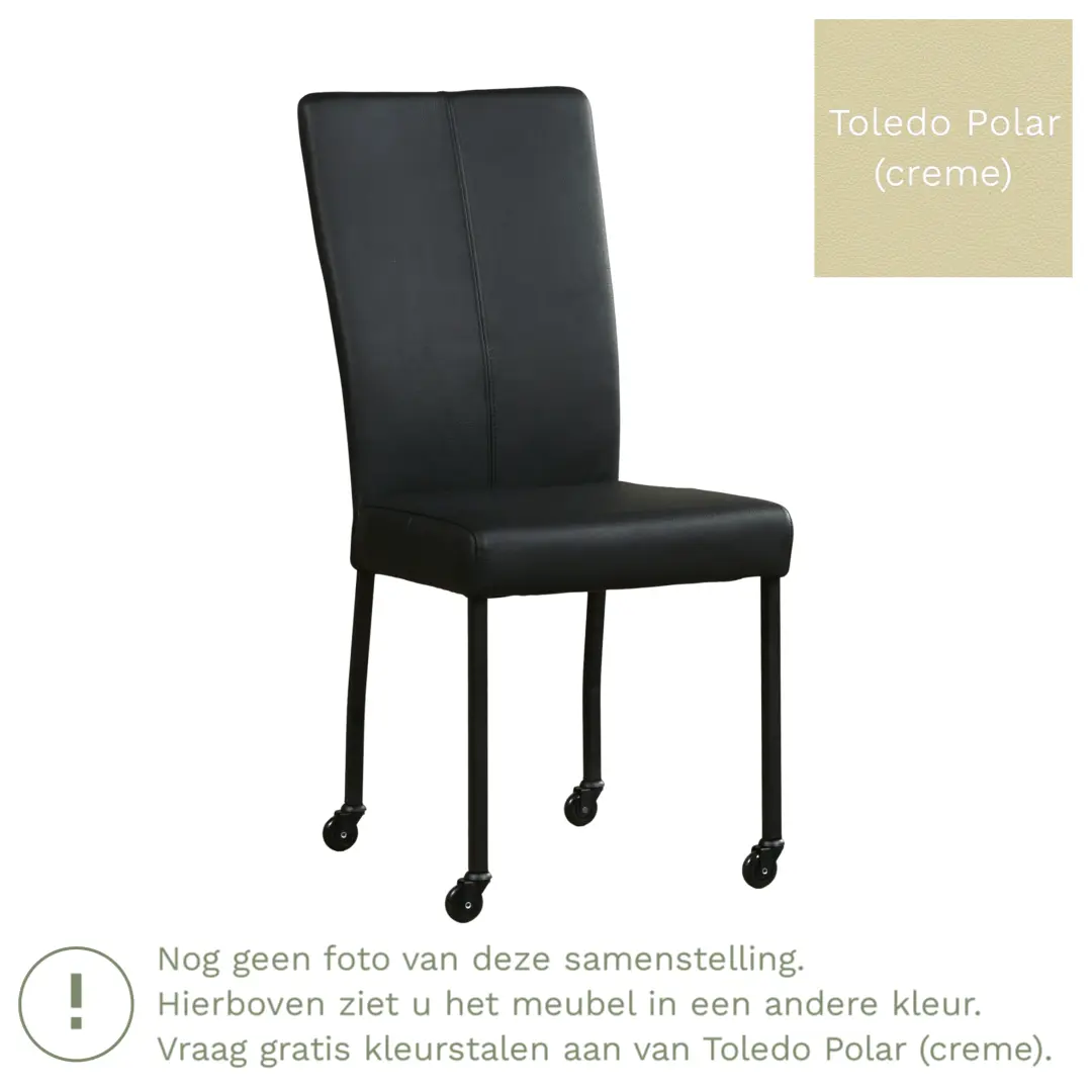 afbeelding van Leren eetkamerstoel Deal - Toledo Polar (crème) - Poten staal vierkant RVS