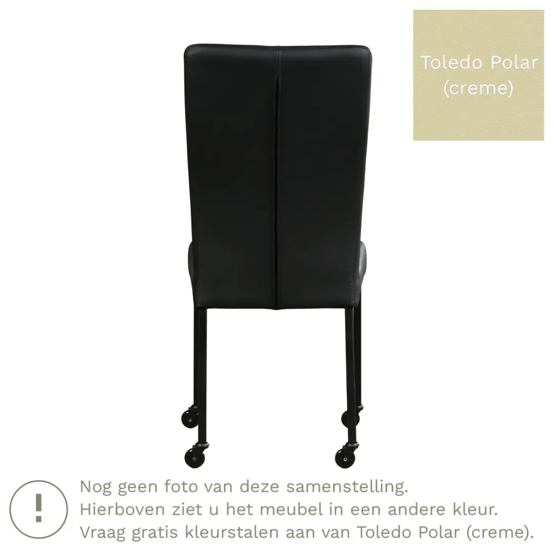 afbeelding van Leren eetkamerstoel Deal - Toledo Polar (crème) - Poten staal vierkant RVS