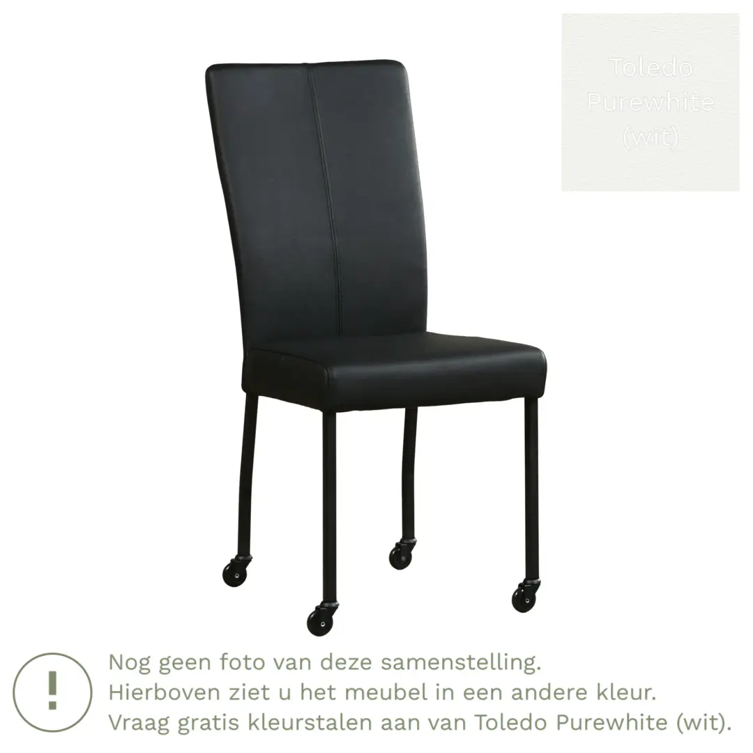 afbeelding van Leren eetkamerstoel Deal - Toledo Purewhite (wit) - Poten staal vierkant RVS