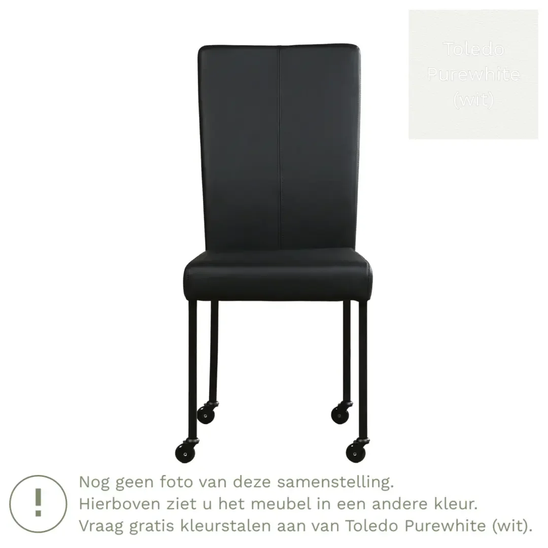 afbeelding van Leren eetkamerstoel Deal - Toledo Purewhite (wit) - Poten staal vierkant zwart