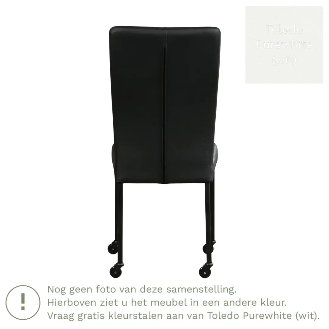 afbeelding van Leren eetkamerstoel Deal - Toledo Purewhite (wit) - Poten staal vierkant zwart