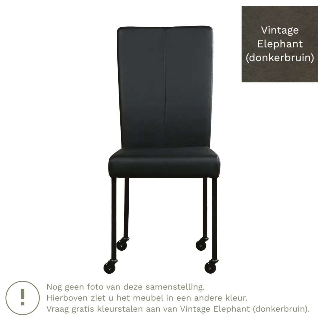 afbeelding van Leren eetkamerstoel Deal - Vintage Elephant (donkerbruin) - Poten staal vierkant RVS