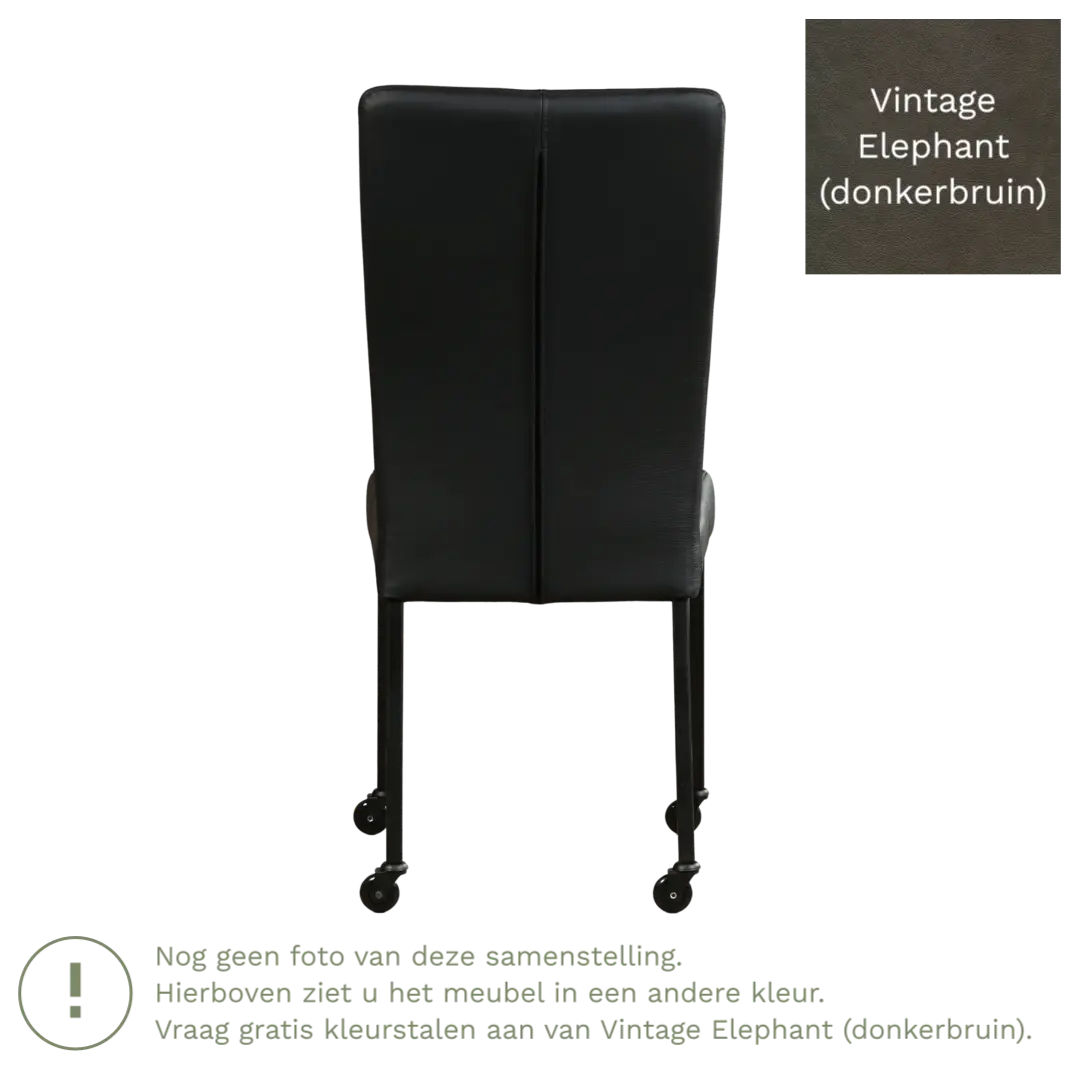 afbeelding van Leren eetkamerstoel Deal - Vintage Elephant (donkerbruin) - Poten staal vierkant RVS