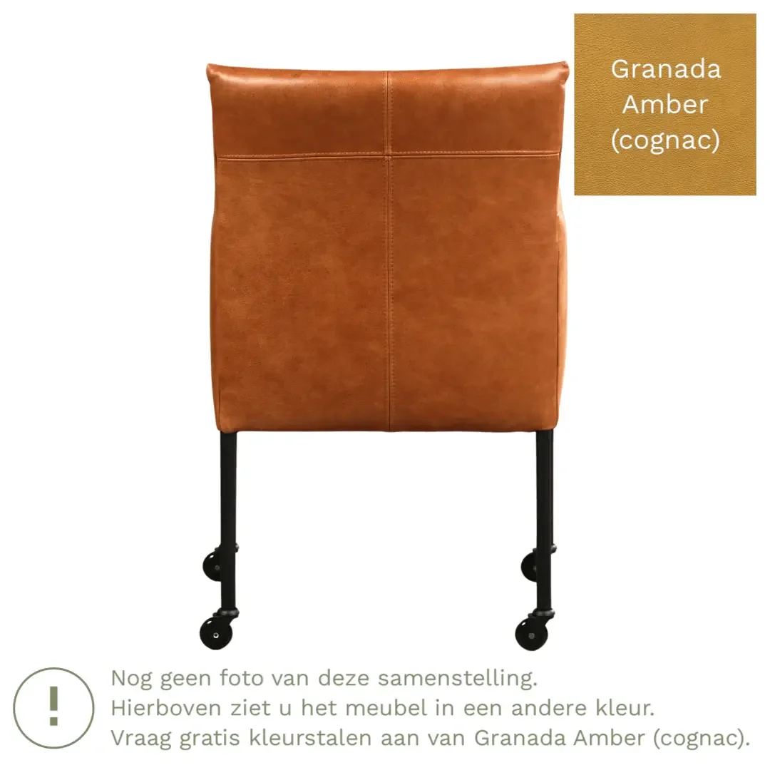 afbeelding van Leren eetkamerstoel Desire - Granada Amber (cognac) - Poten staal rond RVS