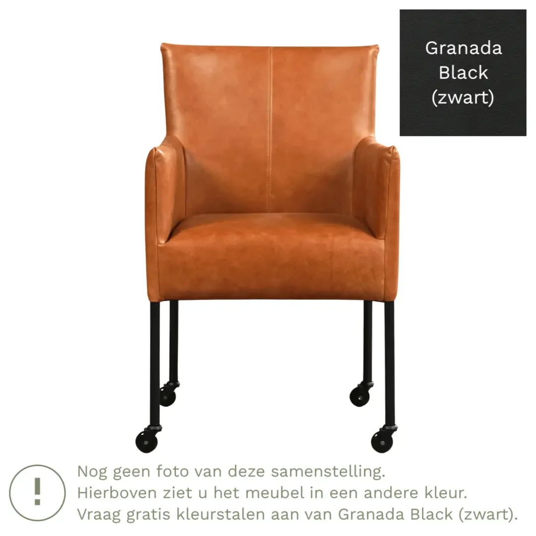 afbeelding van Leren eetkamerstoel Desire - Granada Black (zwart) - Poten staal rond zwart