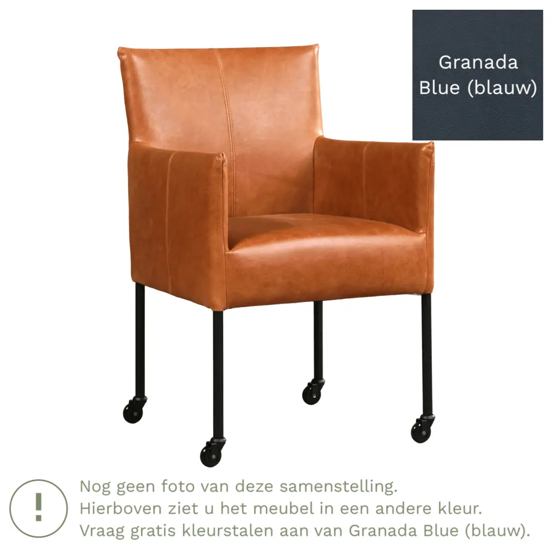 afbeelding van Leren eetkamerstoel Desire - Granada Blue (blauw) - Poten staal rond zwart
