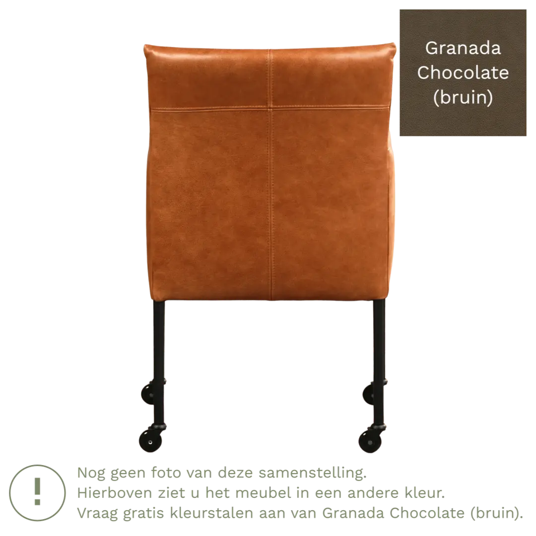 afbeelding van Leren eetkamerstoel Desire - Granada Chocolate (bruin) - Poten staal rond RVS