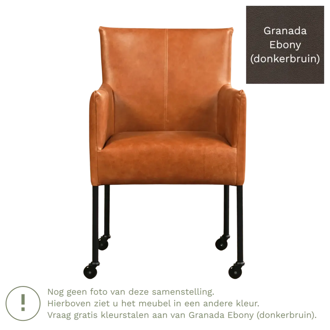 afbeelding van Leren eetkamerstoel Desire - Granada Ebony (donkerbruin) - Poten staal rond RVS