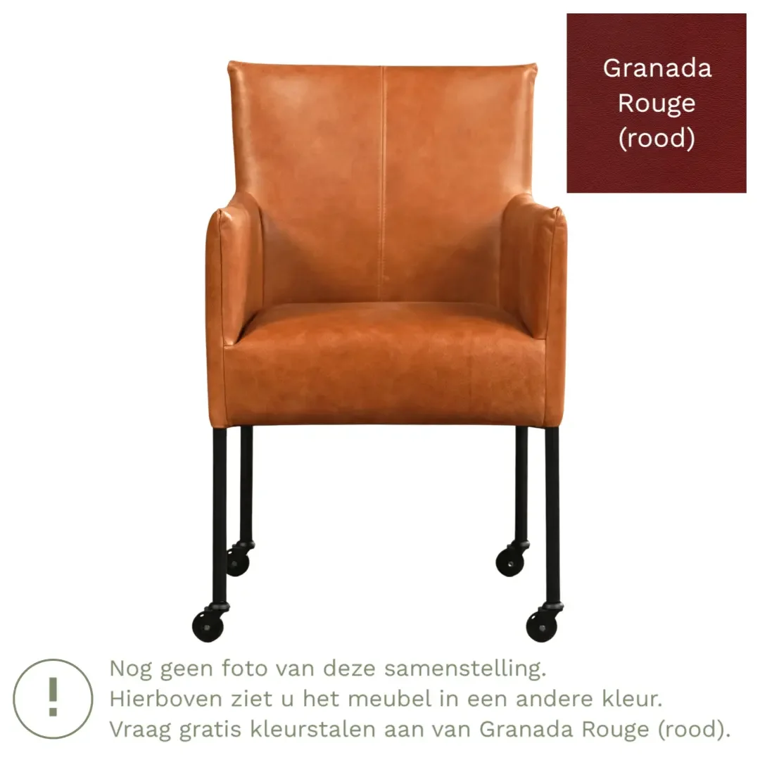 afbeelding van Leren eetkamerstoel Desire - Granada Rouge (rood) - Poten staal rond zwart