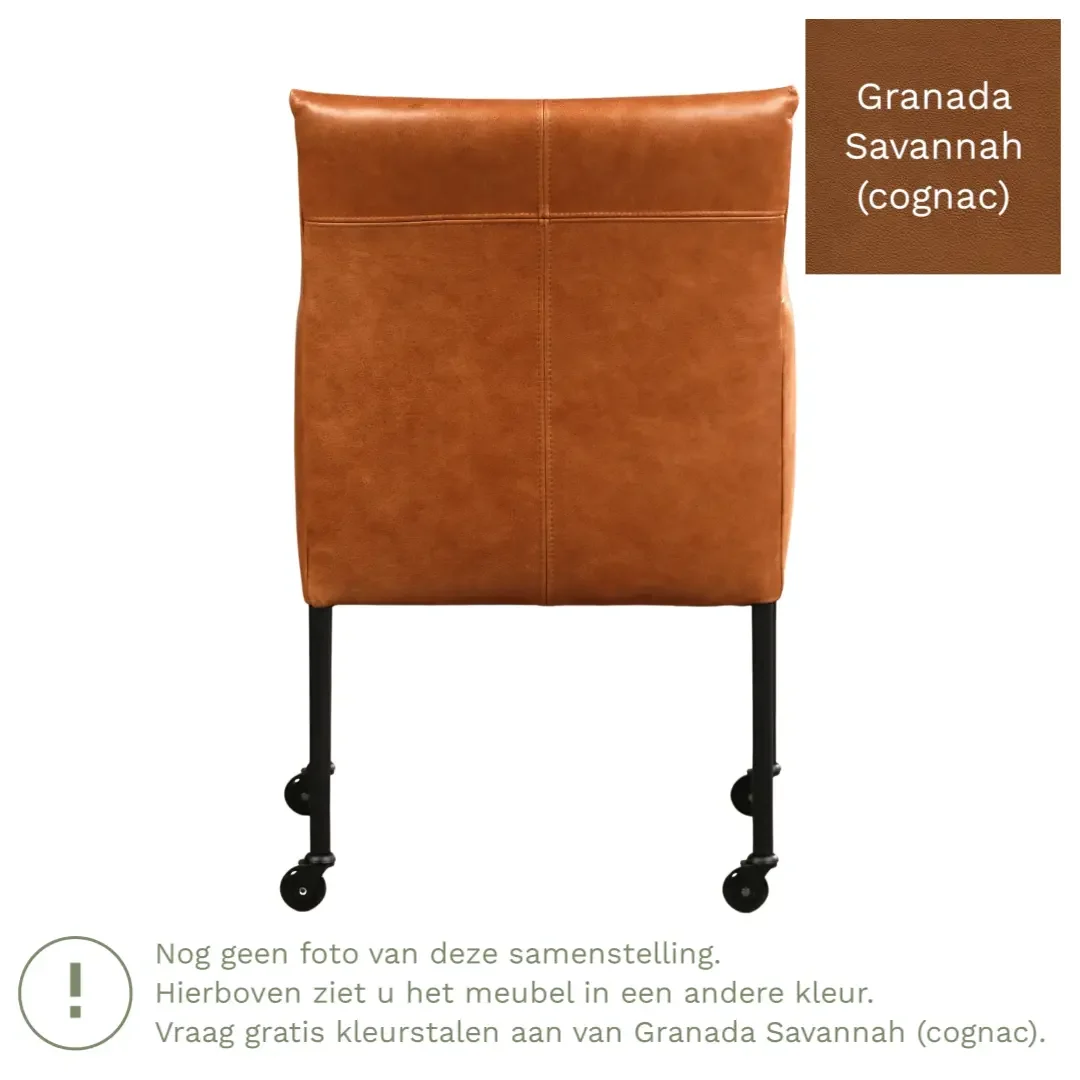 afbeelding van Leren eetkamerstoel Desire - Granada Savannah (cognac) - Poten staal rond zwart