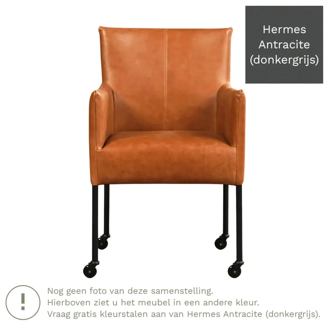afbeelding van Leren eetkamerstoel Desire - Hermes Antracite (donkergrijs) - Poten staal rond RVS