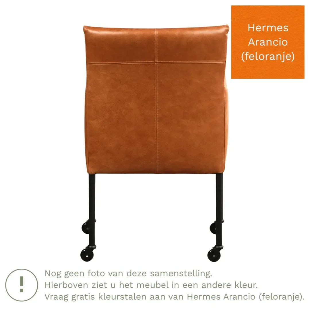 afbeelding van Leren eetkamerstoel Desire - Hermes Arancio (feloranje) - Poten staal rond RVS