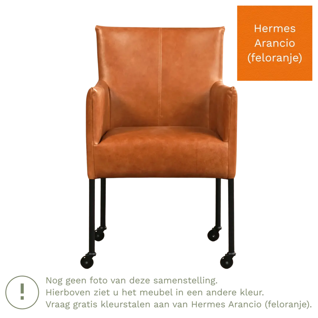 afbeelding van Leren eetkamerstoel Desire - Hermes Arancio (feloranje) - Poten staal rond zwart