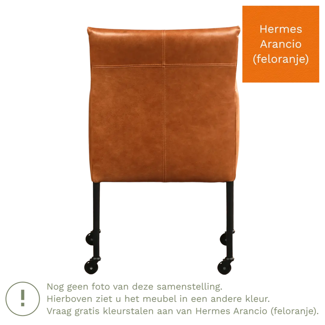afbeelding van Leren eetkamerstoel Desire - Hermes Arancio (feloranje) - Poten staal rond zwart