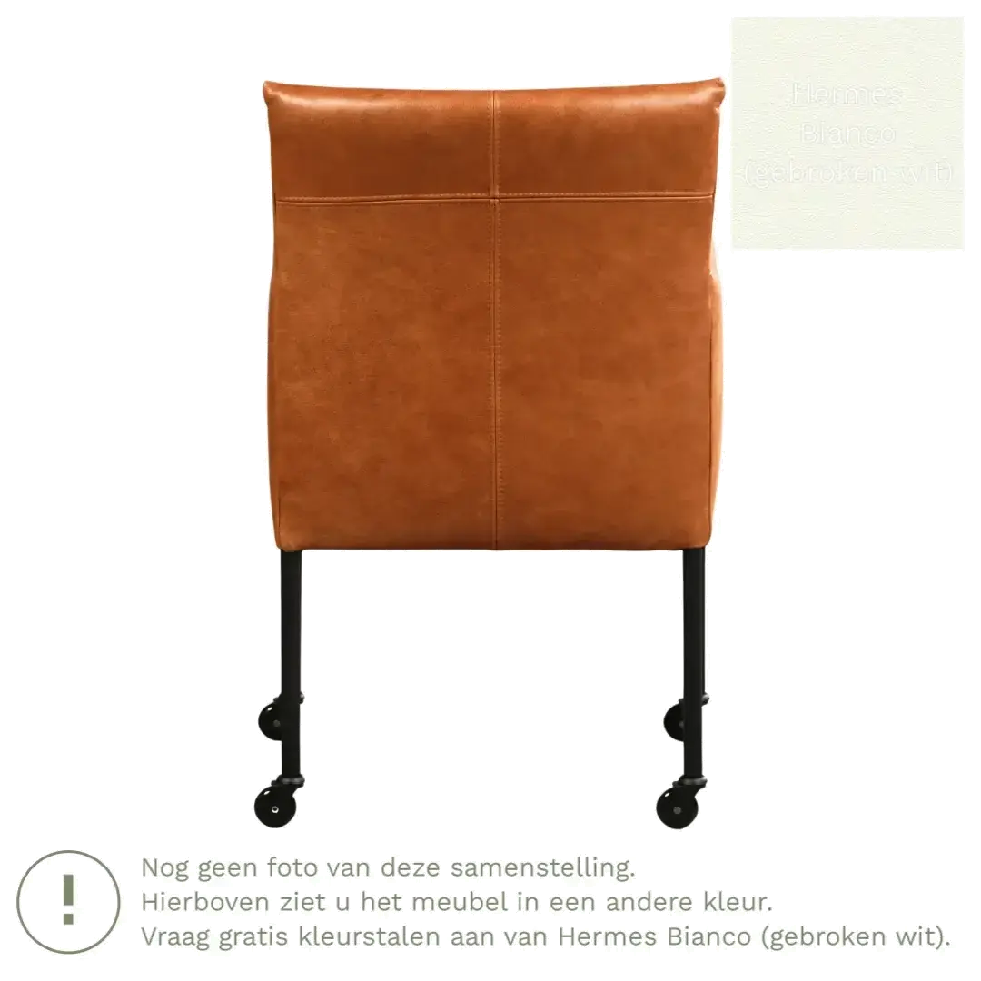 afbeelding van Leren eetkamerstoel Desire - Hermes Bianco (gebroken wit) - Poten staal rond RVS