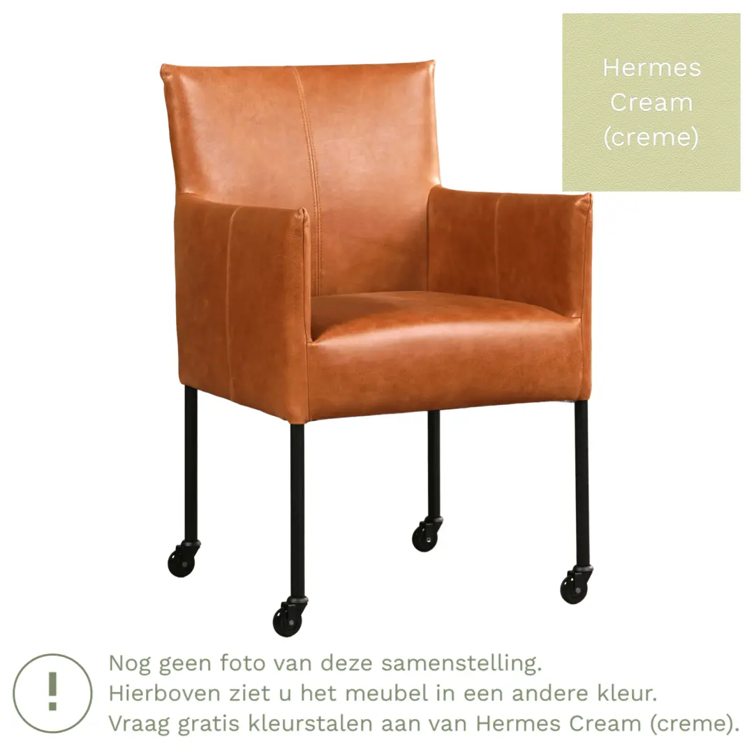 afbeelding van Leren eetkamerstoel Desire - Hermes Cream (crème) - Poten staal rond RVS