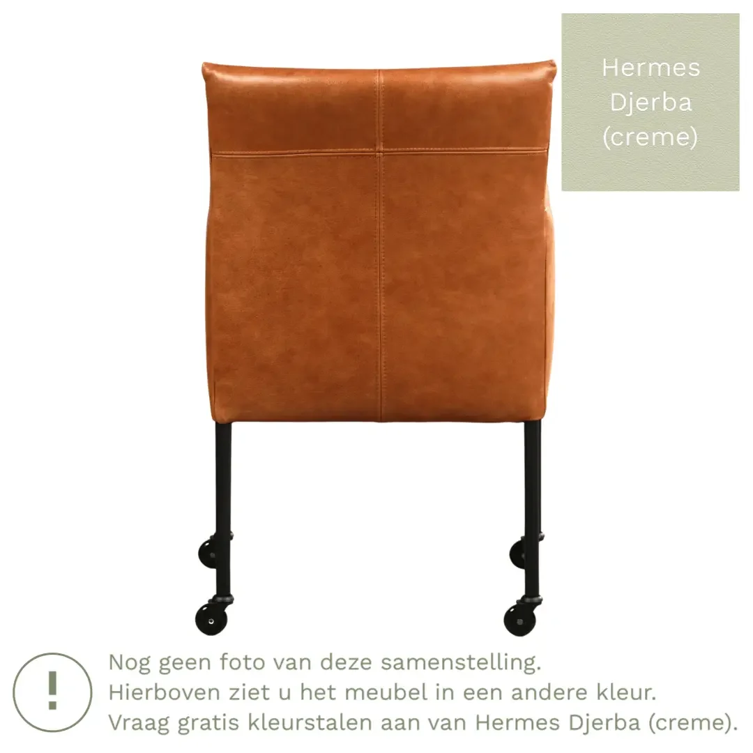afbeelding van Leren eetkamerstoel Desire - Hermes Djerba (crème) - Poten staal rond RVS