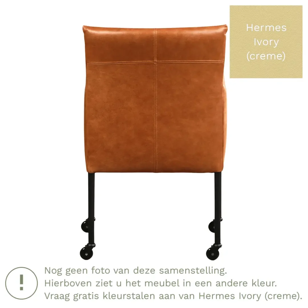 afbeelding van Leren eetkamerstoel Desire - Hermes Ivory (crème) - Poten staal rond zwart